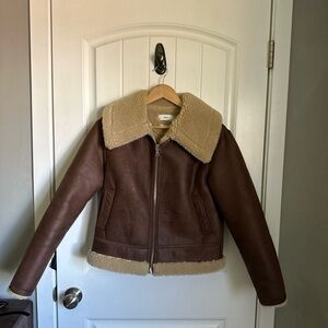 Brown Shearling Jacket with Cream Collar